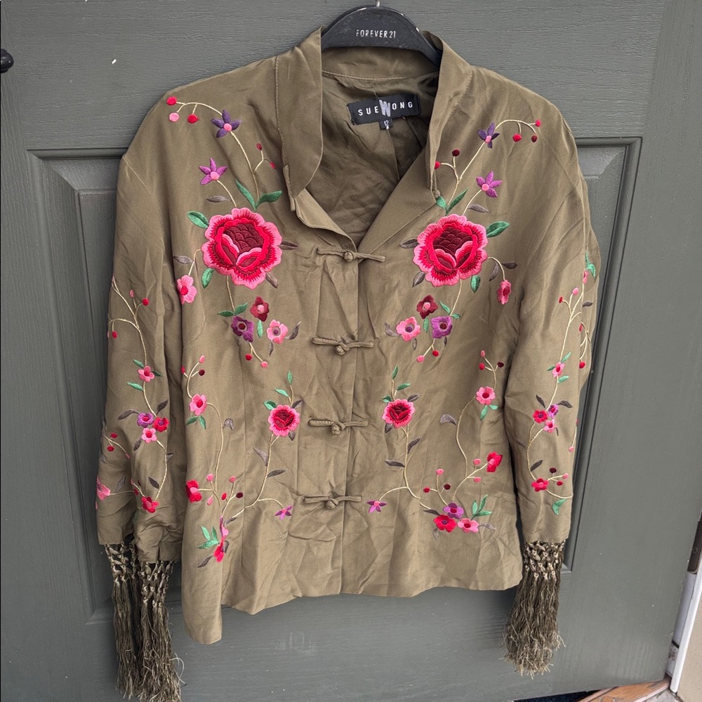 Sue Wong Y2K Floral Career Blouse Colorful Silk Tassel Top Embroidered Japan - Picture 3 of 12